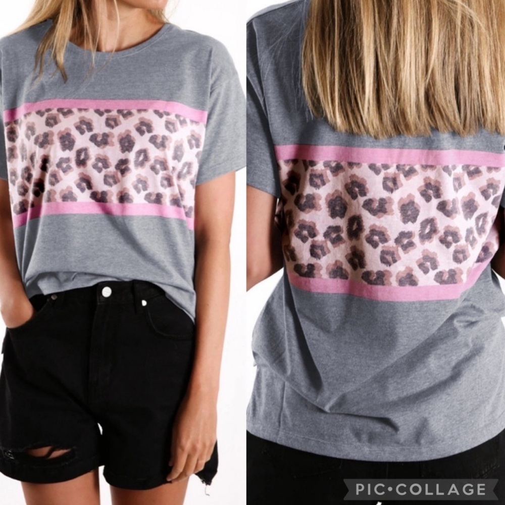LEOPARD Striped Colorblock T-shirt NEW